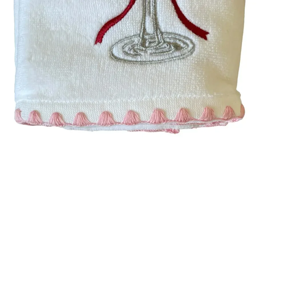 Kassadecor Pink Martini Valentine Hand Towels 18x28 Cotton Set of 2 Red Bow NEW